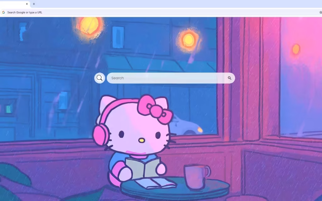 Hello Kitty Lofi Cafe Rainy Evening Live Wallpaper