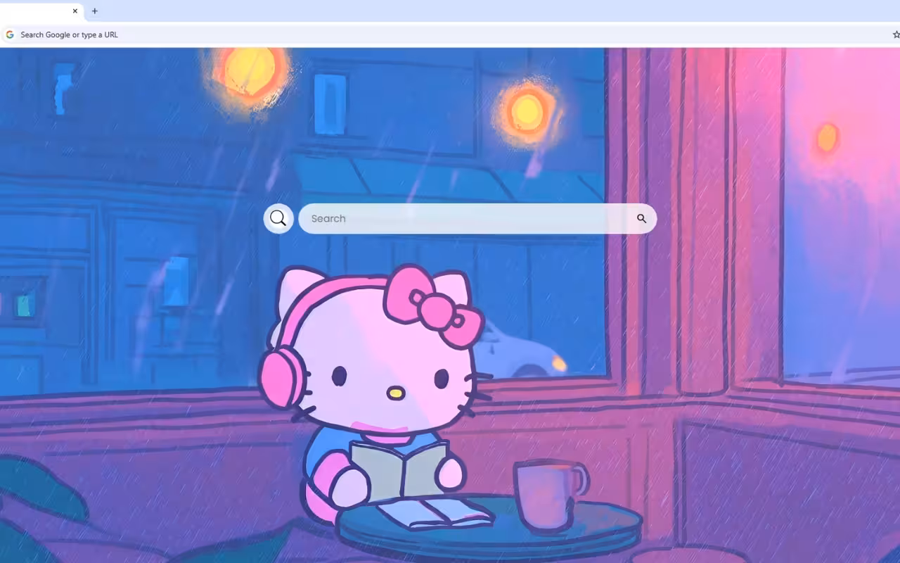 Hello Kitty Lofi Cafe Rainy Evening Live Wallpaper